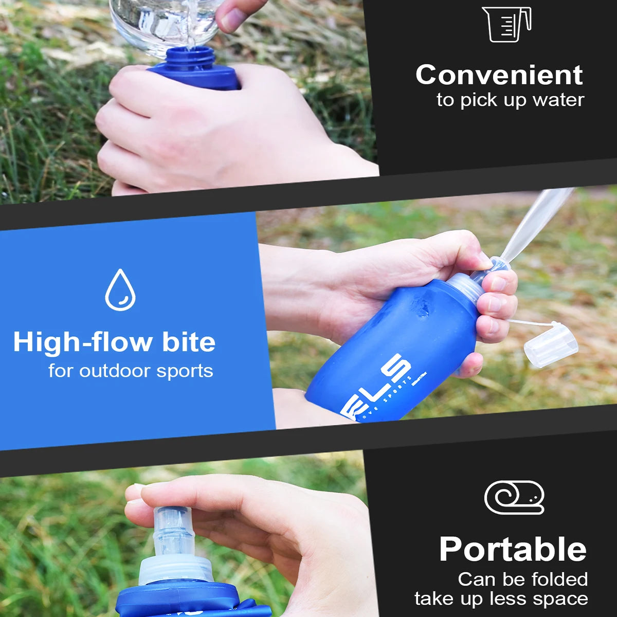 WRELS Sports Water Bottle Leak Proof Durable Soft Flask High Flow BPA Free Portable TPU Folding Water Cup Outdoor Running
