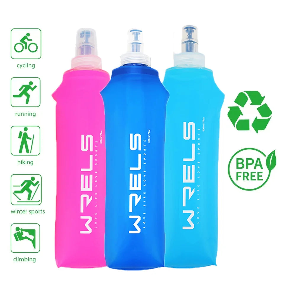 WRELS Sports Water Bottle Leak Proof Durable Soft Flask High Flow BPA Free Portable TPU Folding Water Cup Outdoor Running