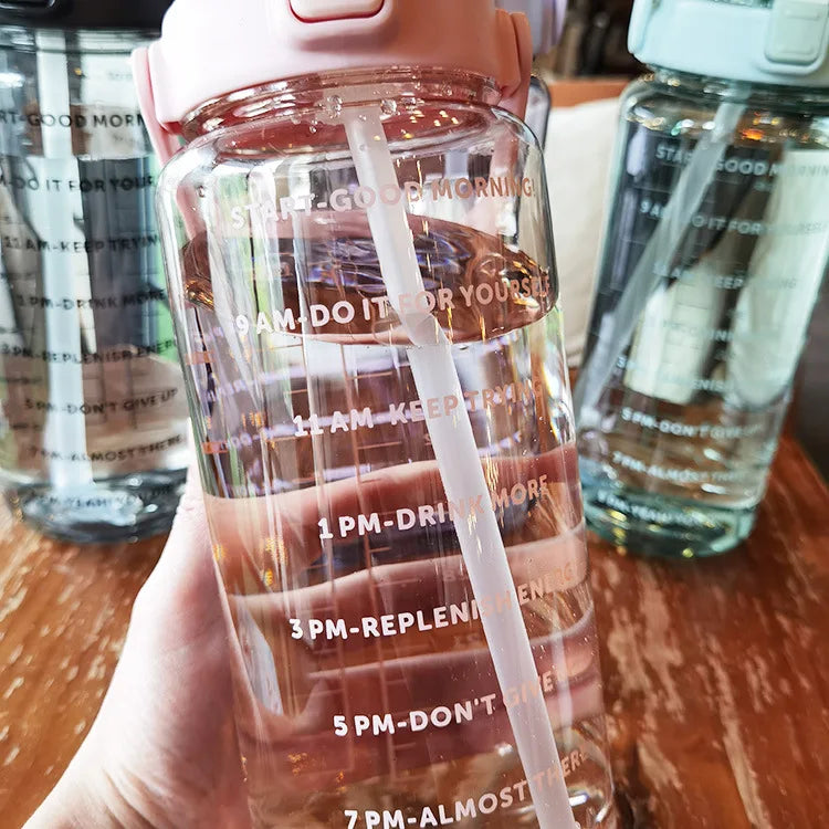 2L Motivational Water Bottle with Straw and Time Markers