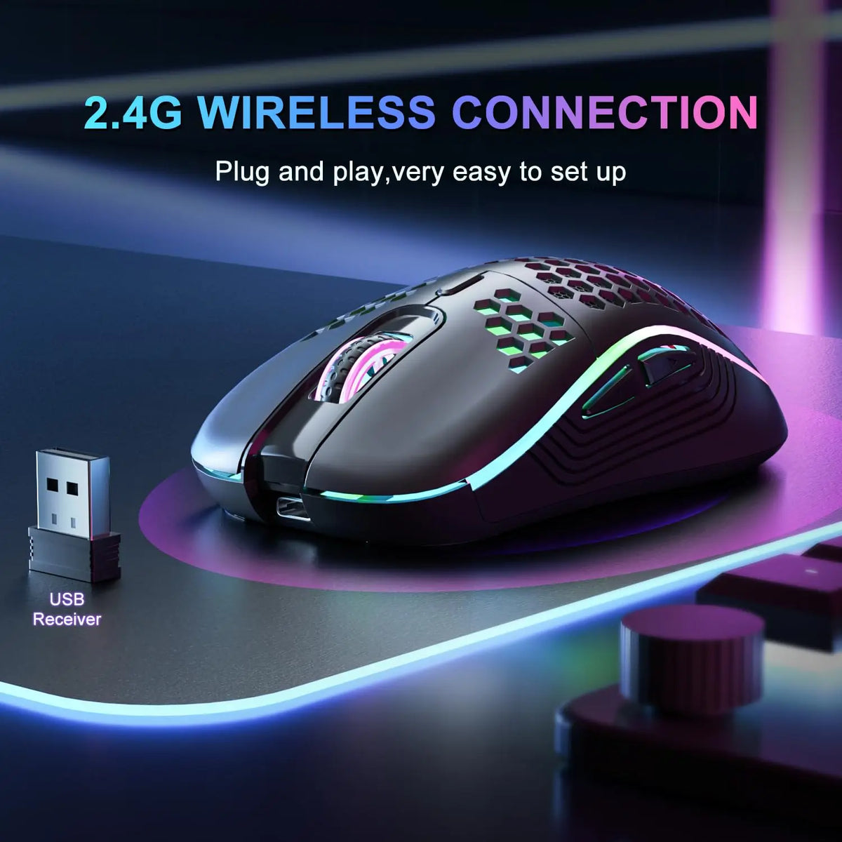 Rechargeable Wireless RGB Mouse with Adjustable DPI
