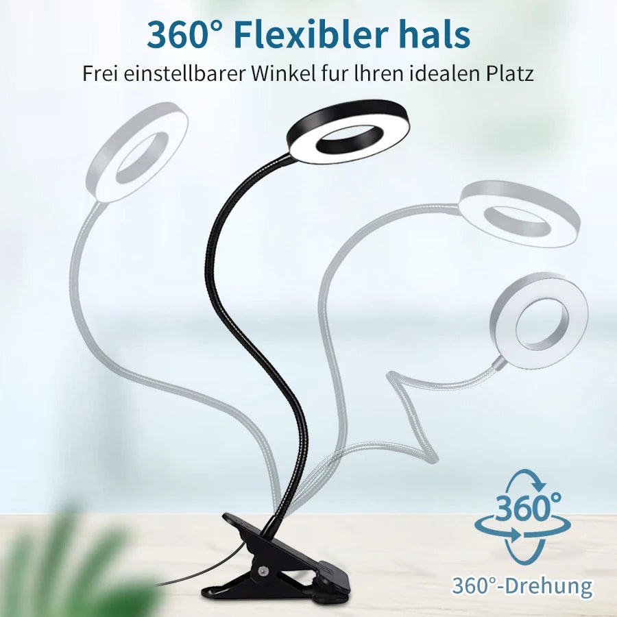 Clip-On LED Desk Lamp – Gooseneck, Memory Function, 3 Modes, Eye Protection