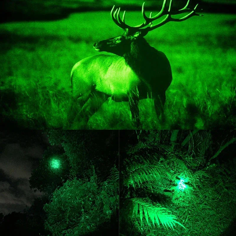 Tactical Hunting Flashlight Set – Green, Red & White LED, USB Rechargeable