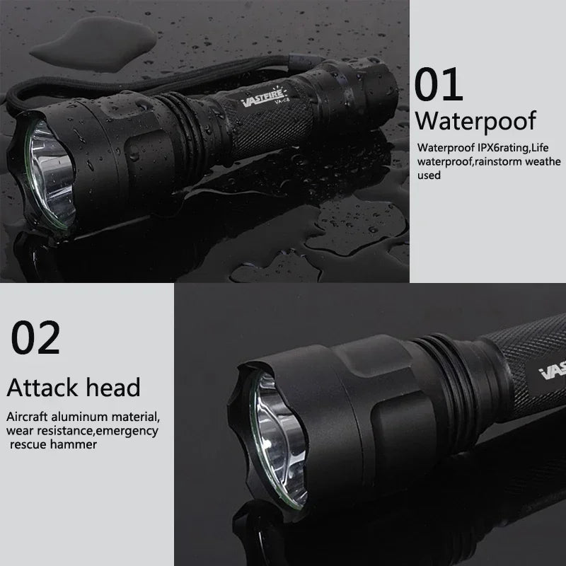 Tactical Hunting Flashlight Set – Green, Red & White LED, USB Rechargeable