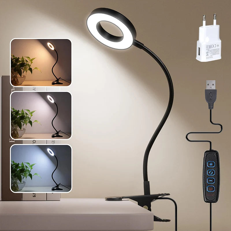Clip-On LED Desk Lamp – Gooseneck, Memory Function, 3 Modes, Eye Protection