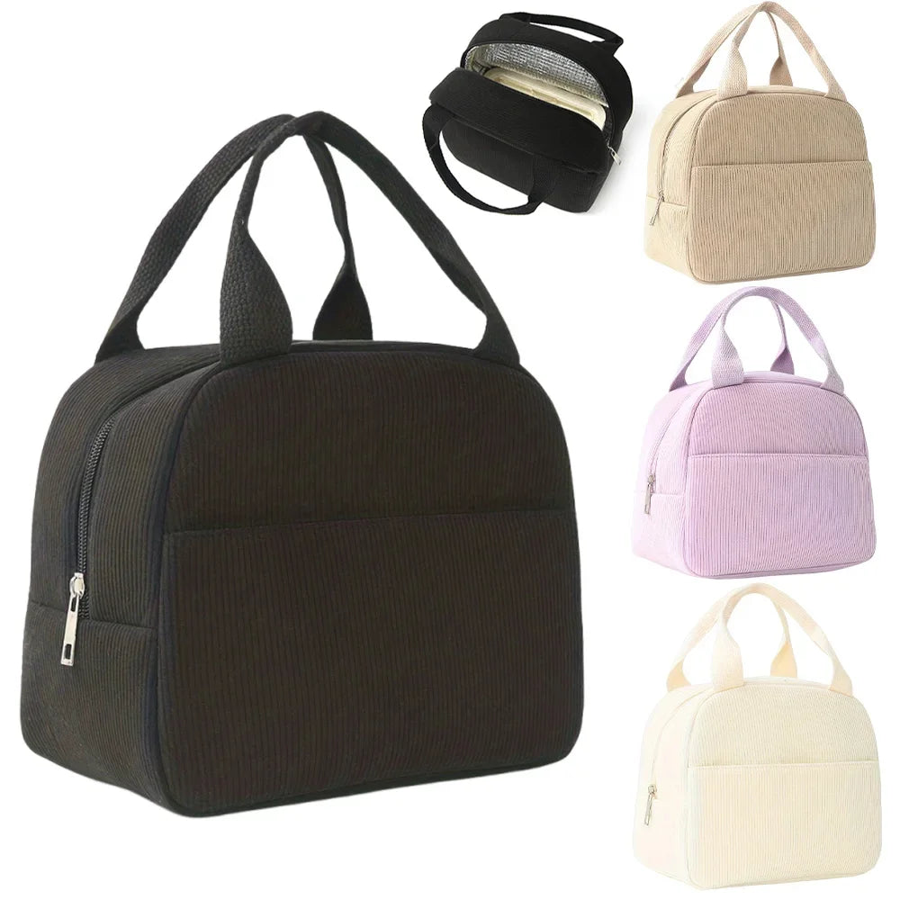 Corduroy Lunch Bag for Women Men Cute Lunch Bag Insulated Lunch Box with Reusable Lunchbag for Work, Picnic, Beach or Travel