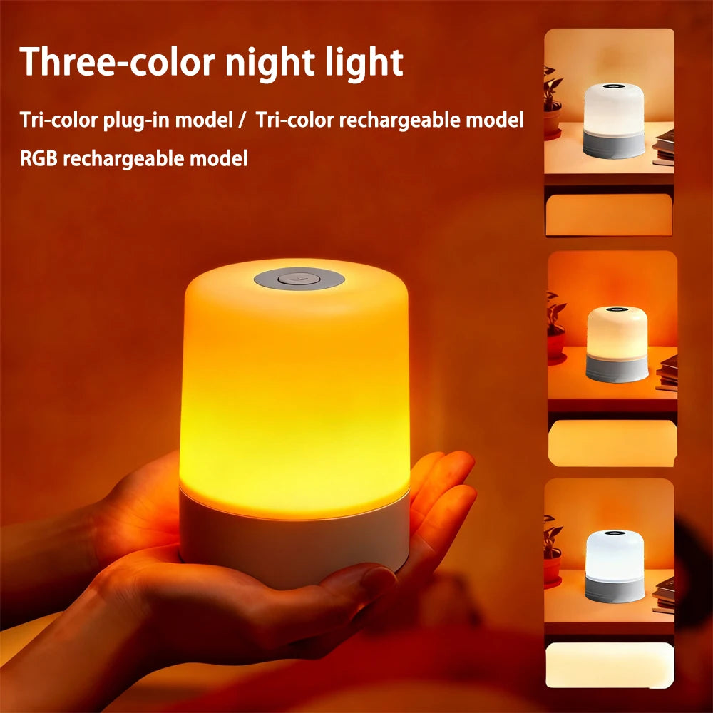 RGB Touchscreen Dimmable Night Light | Rechargeable Bedside Desk Lamp