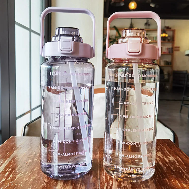 2L Motivational Water Bottle with Straw and Time Markers
