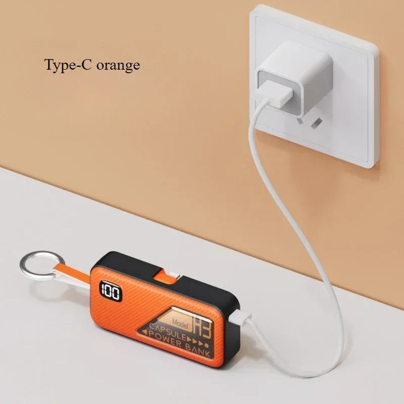 Mini Portable Power Bank 5000mAh – PD20W Fast Charge with Built-in Cable