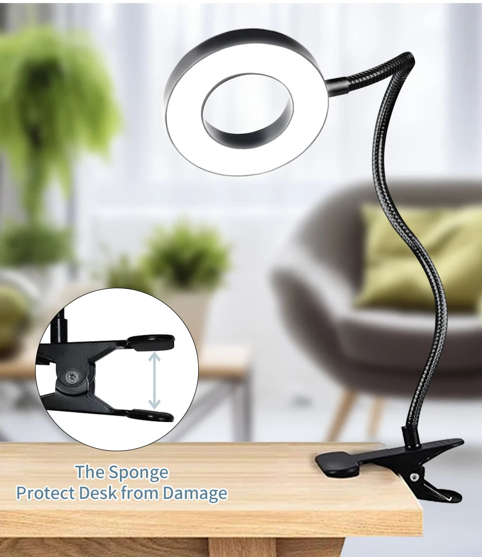 Clip-On LED Desk Lamp – Gooseneck, Memory Function, 3 Modes, Eye Protection