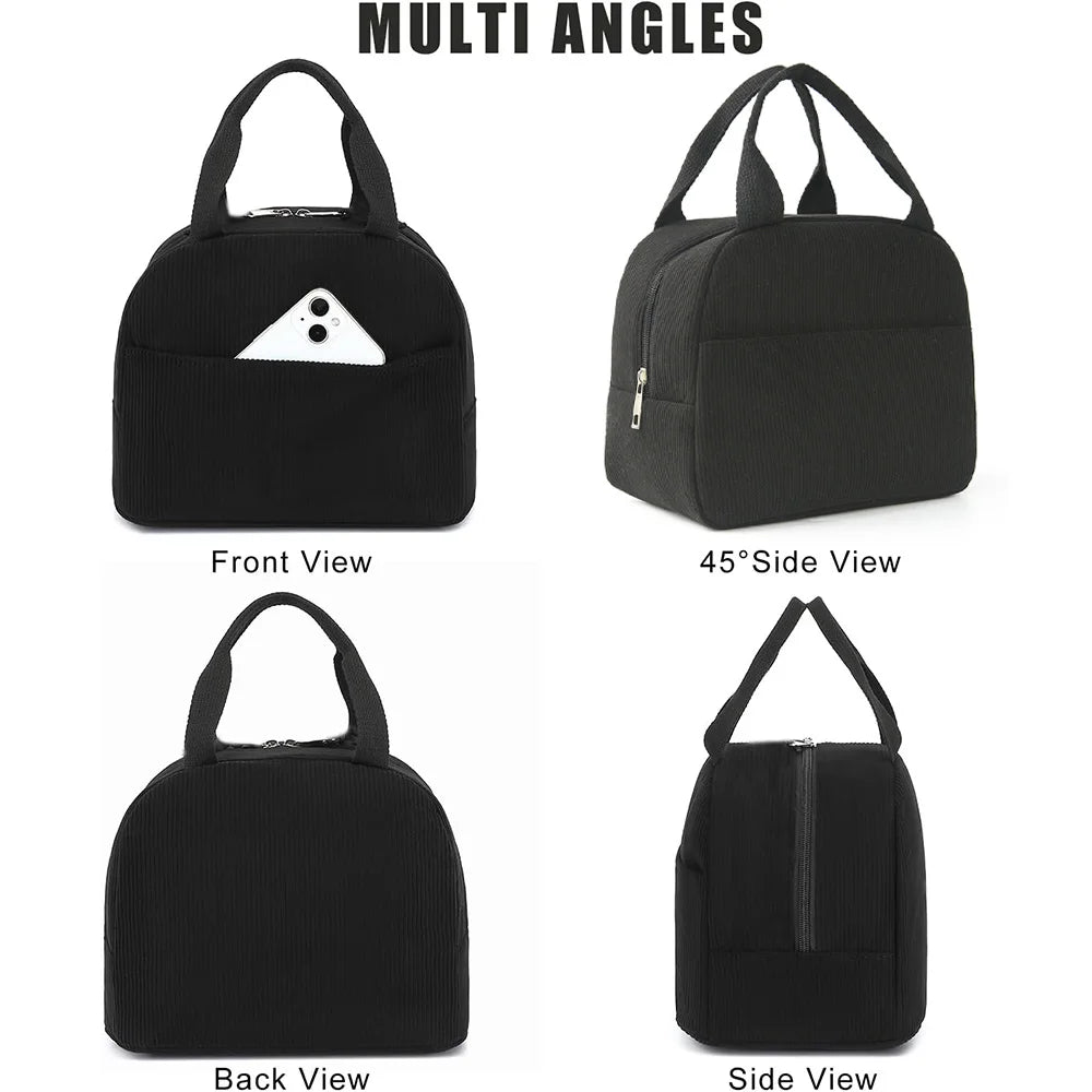 Corduroy Lunch Bag for Women Men Cute Lunch Bag Insulated Lunch Box with Reusable Lunchbag for Work, Picnic, Beach or Travel