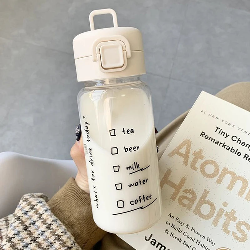 Cartoon Water Bottle With Straw Cute Plastic Drinking Bottle Portable Leak-proof Drinkware For Drinking Milk Coffee Tea
