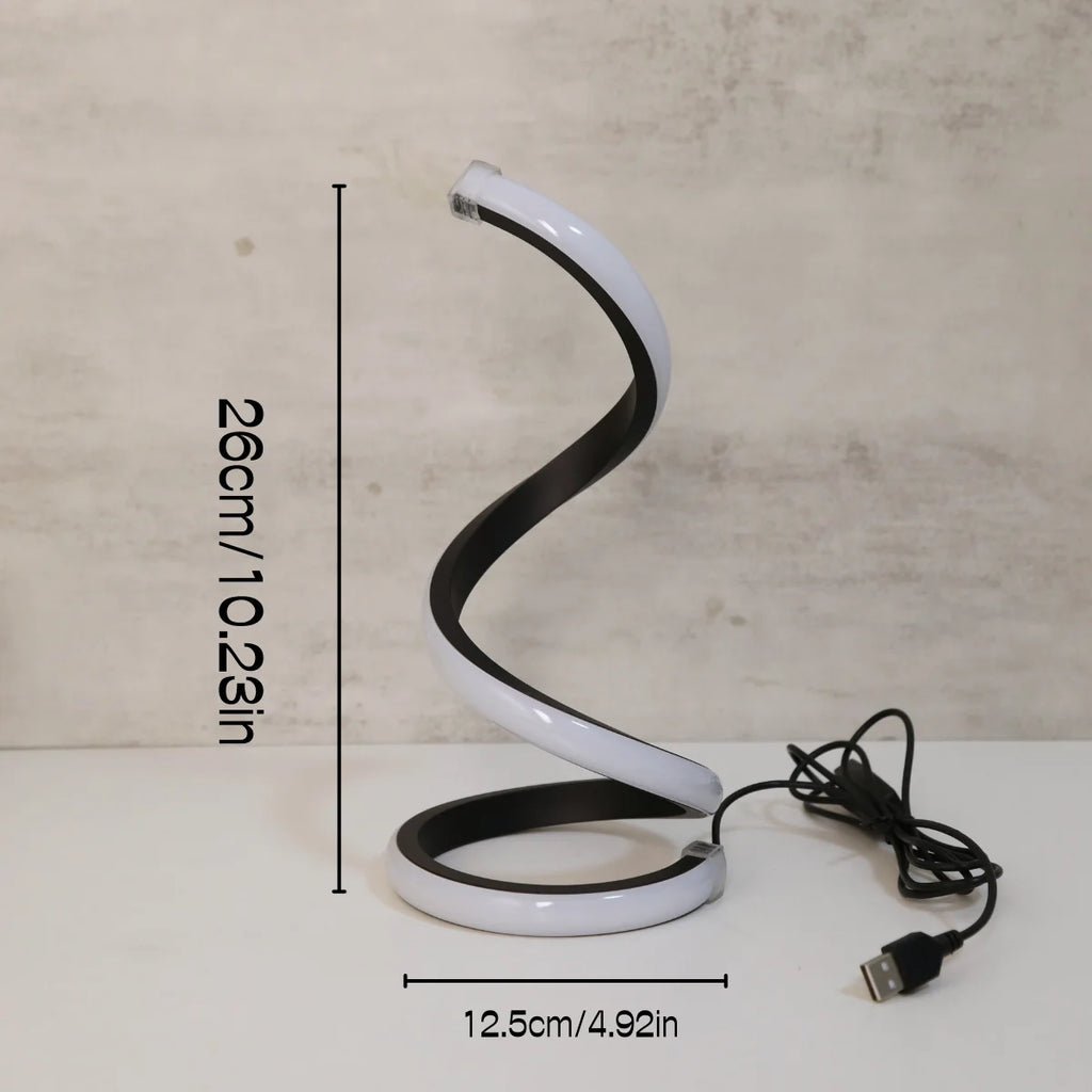 Modern LED Spiral Desk Lamp – 3 Color Dimming, USB, Bedroom & Study Decor