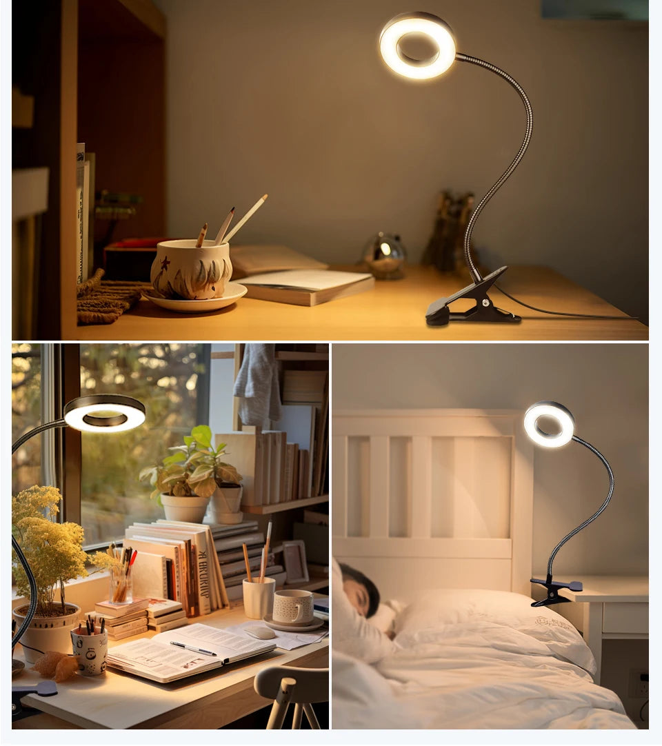 Clip-On LED Desk Lamp – Gooseneck, Memory Function, 3 Modes, Eye Protection