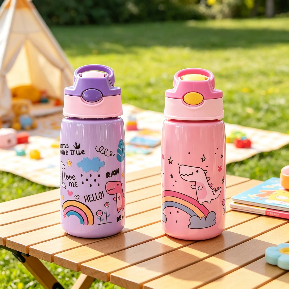 480ml Kids Water Bottle with Straw and Handle