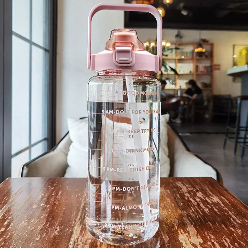 2L Motivational Water Bottle with Straw and Time Markers