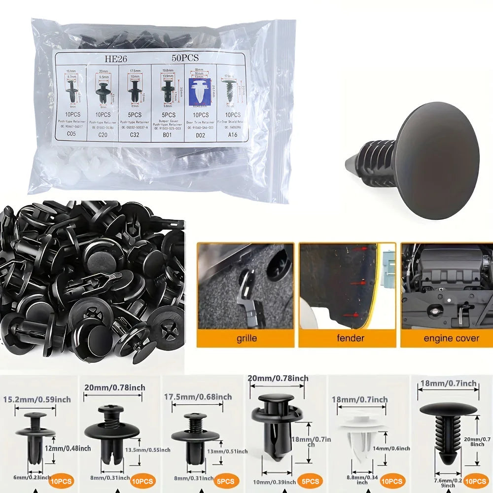 Mixed Automotive Push-Type Fastener Clip Kit