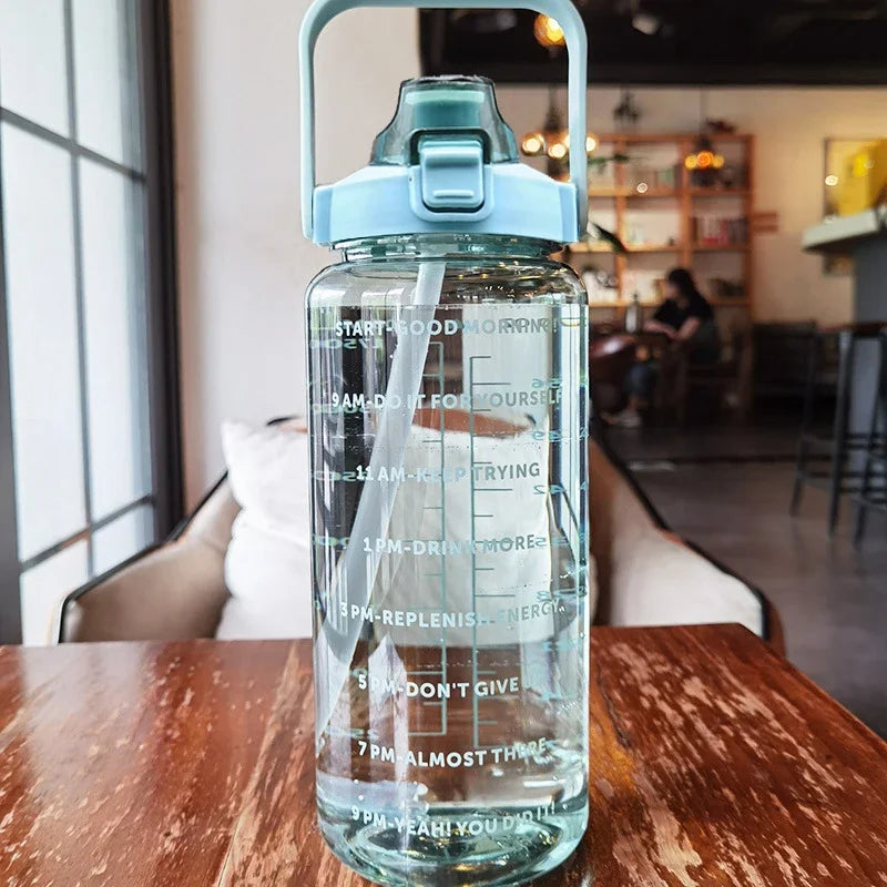 2L Motivational Water Bottle with Straw and Time Markers