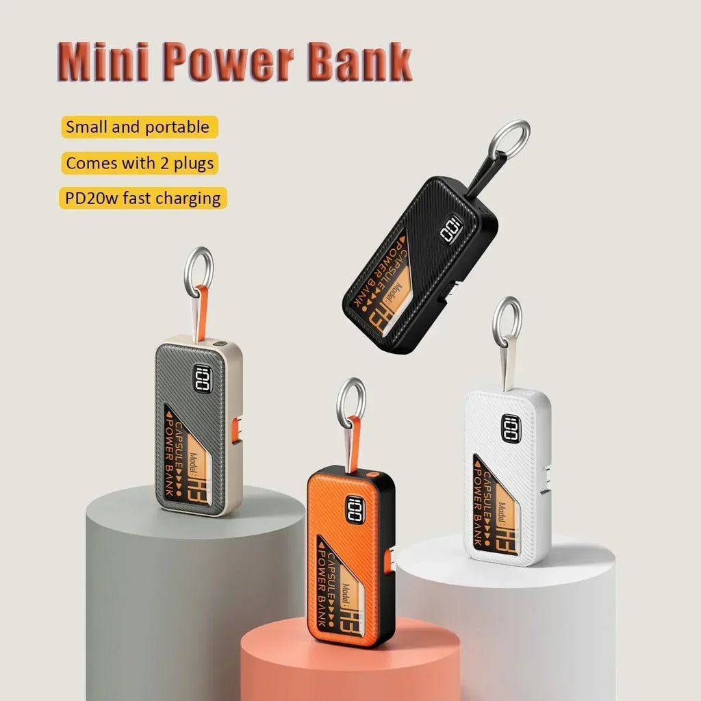 Mini Portable Power Bank 5000mAh – PD20W Fast Charge with Built-in Cable