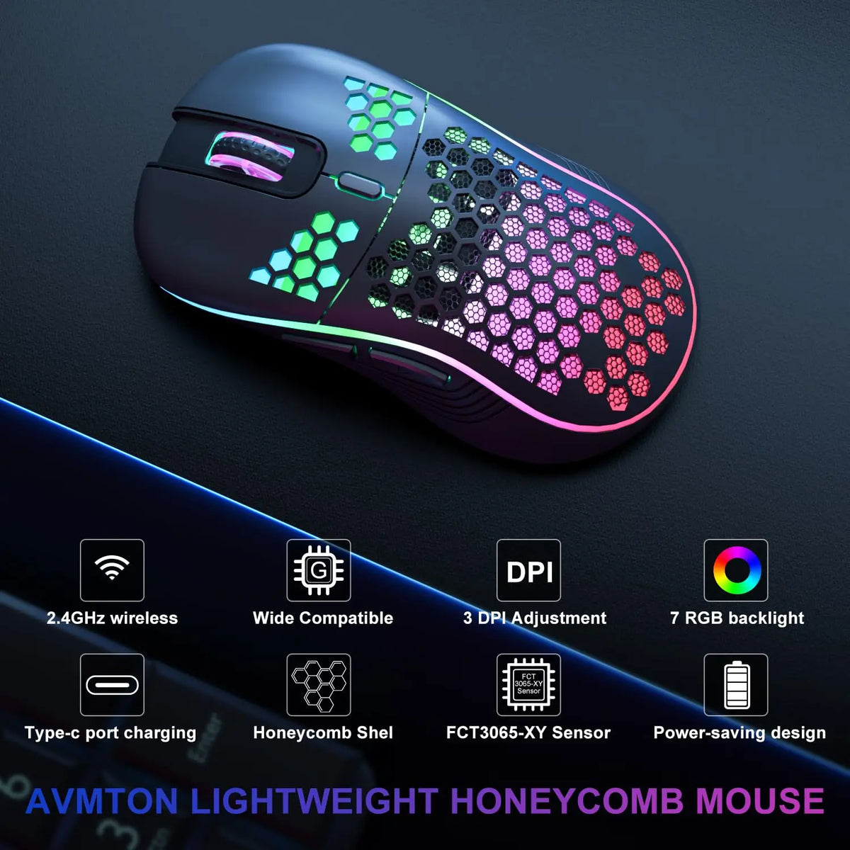 Rechargeable Wireless RGB Mouse with Adjustable DPI