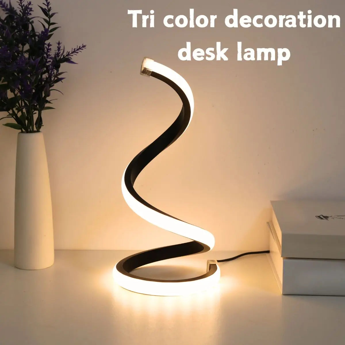 LED Spiral Desk Lamp – 3 Color Dimming, USB Powered