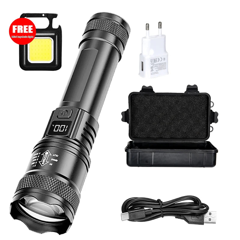2000LM USB-C Rechargeable LED Flashlight – Zoomable Long Range Tactical Torch