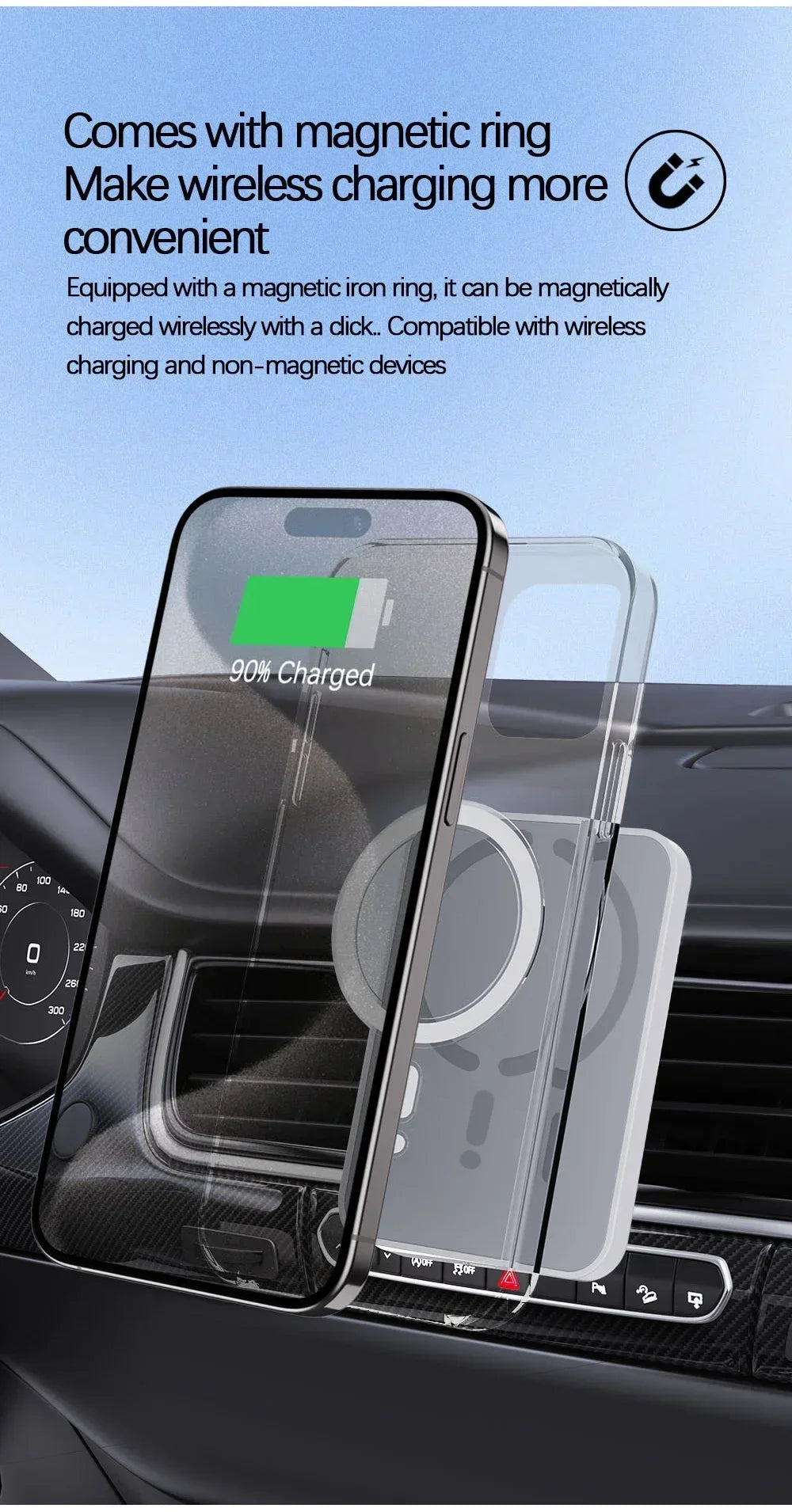 Magnetic Wireless Car Charger Mount – MagSafe Compatible, Air Vent Clip