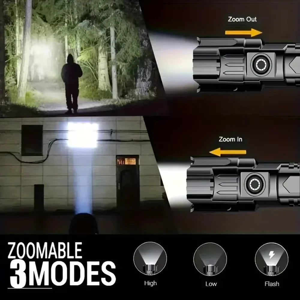 Tactical Zoom Flashlight | 2000LM USB Rechargeable Portable Emergency Light