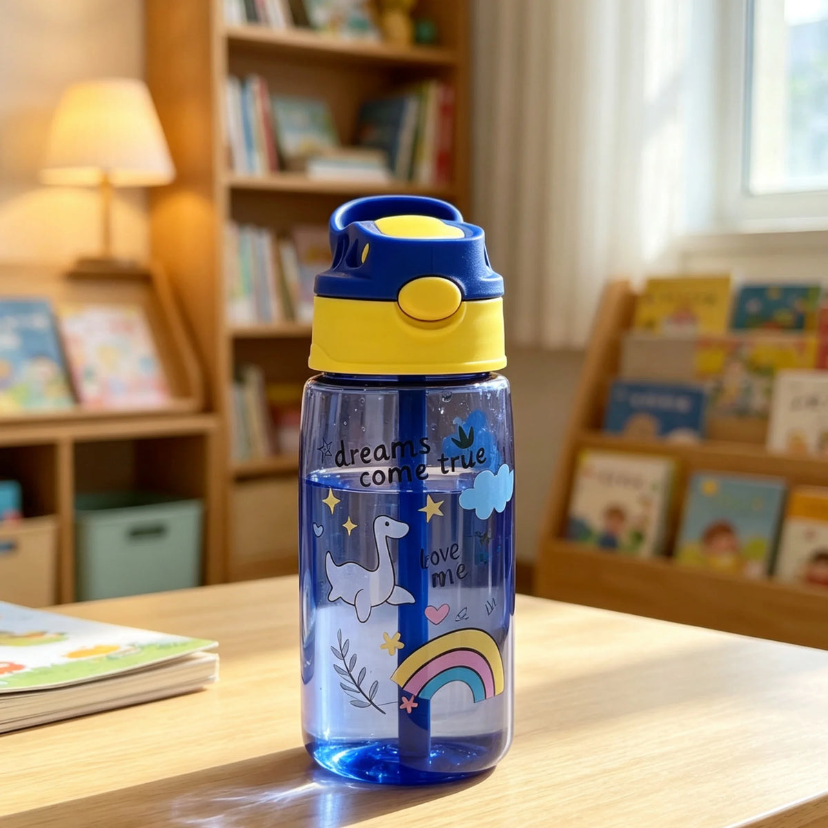 480ml Kids Water Bottle with Straw and Handle
