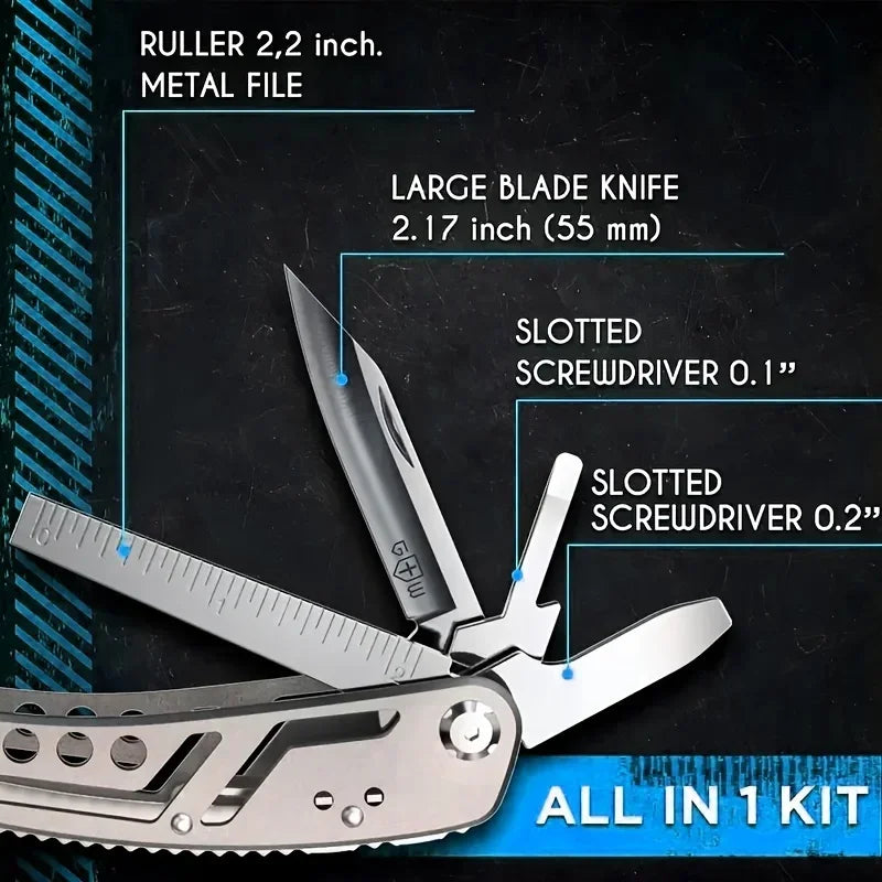 24-in-1 Multitool – Pliers, Knife & 11 Bits for Camping, Backpacking & Survival