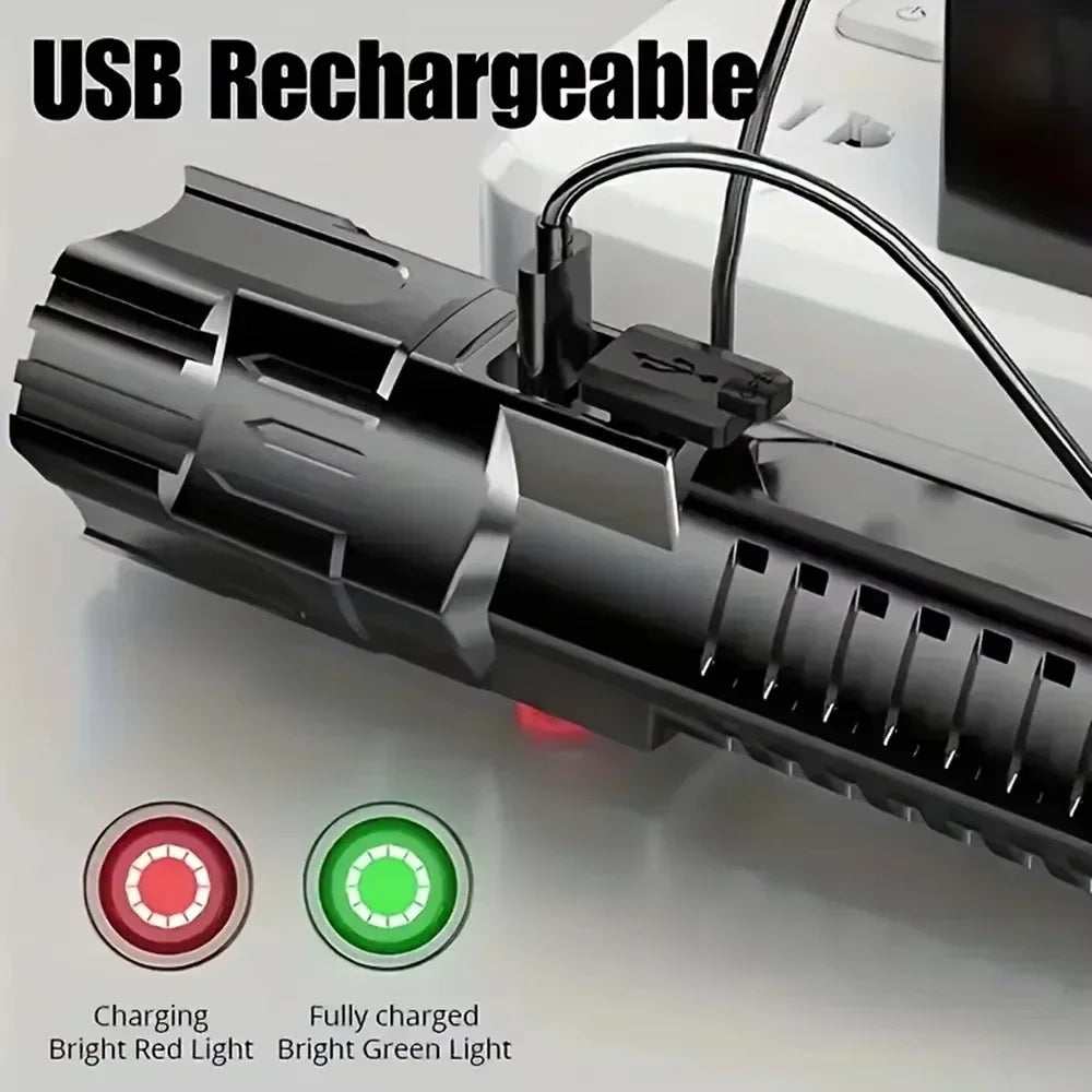 Tactical Zoom Flashlight | 2000LM USB Rechargeable Portable Emergency Light