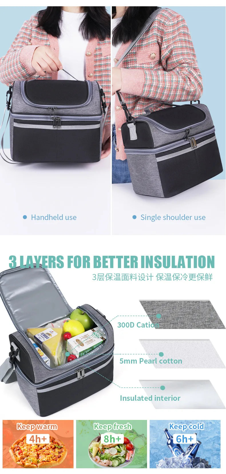 Lunch Box for Men Outdoor Heavy Duty Lunch Bags Work Leakproof Insulated Durable Thermal Cooler Bag Meal Camping Picnic