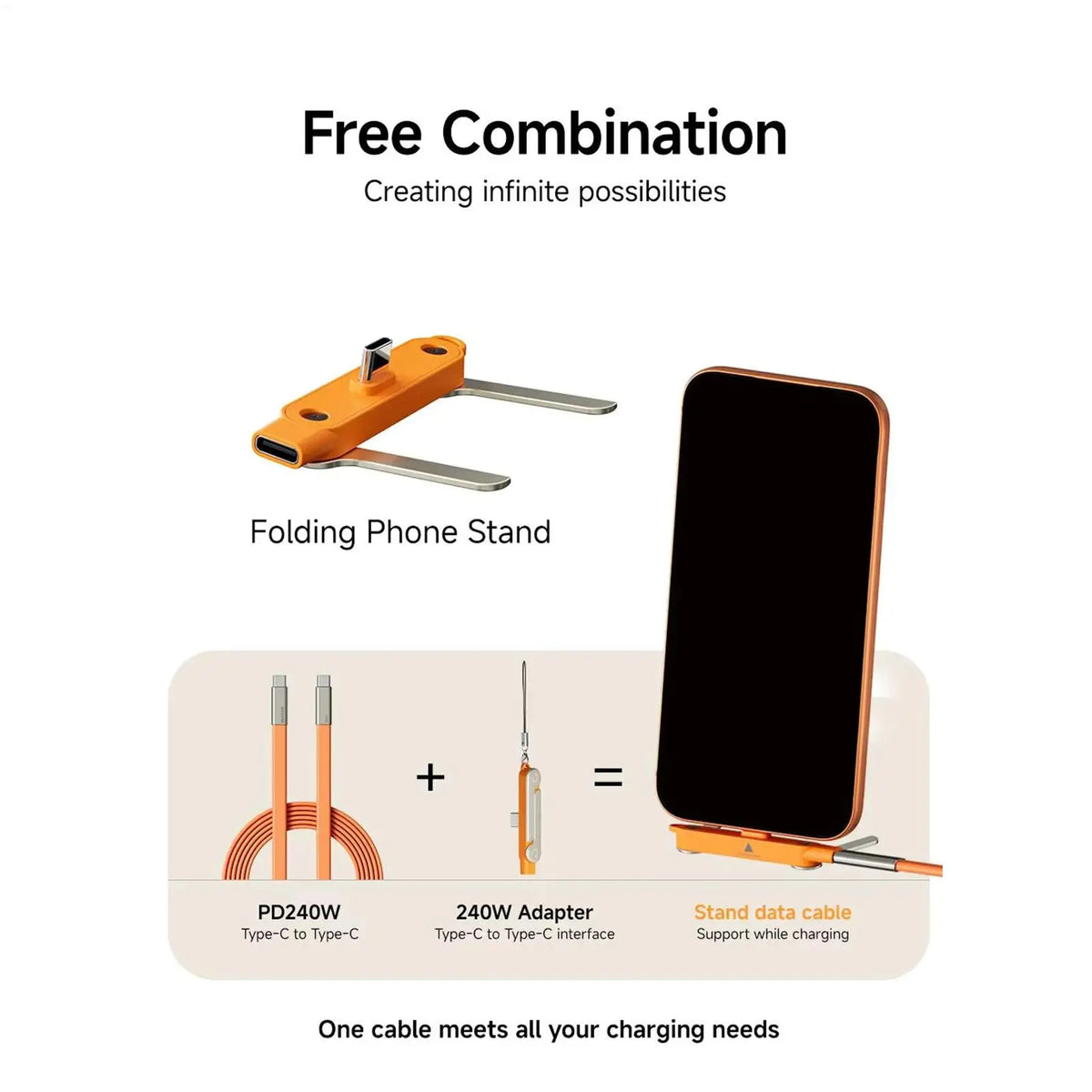 Foldable Phone Support Bracket with USB-C Cable