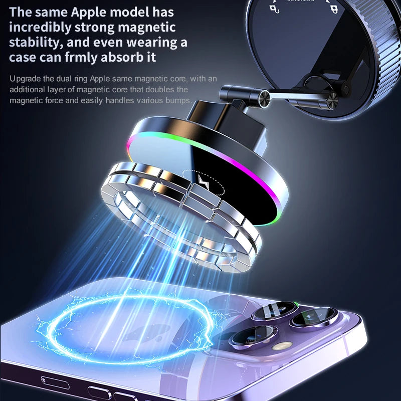 15W RGB Wireless Car Charger – Suction Cup Windshield & Dashboard Mount
