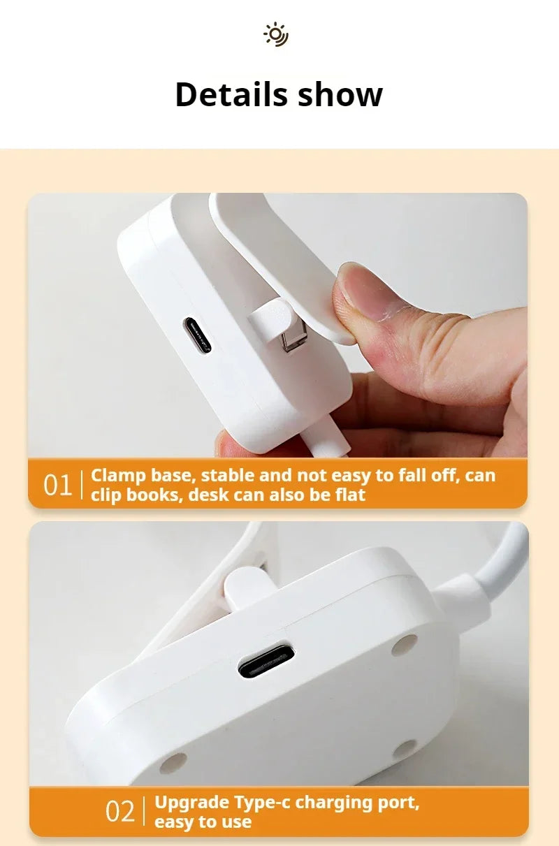Clip-On LED Desk Lamp – Gooseneck, Memory Function, 3 Modes, Eye Protection