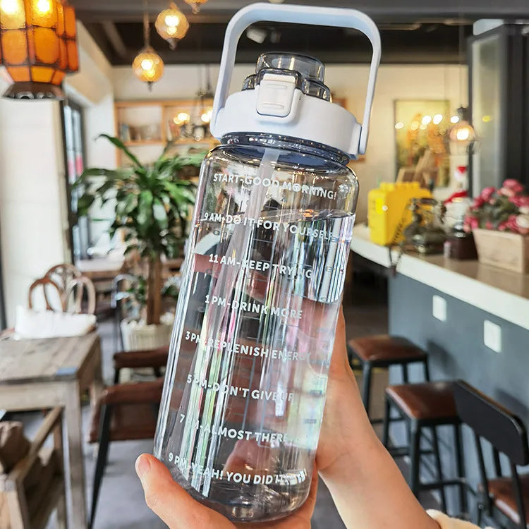 2L Motivational Water Bottle with Straw and Time Markers
