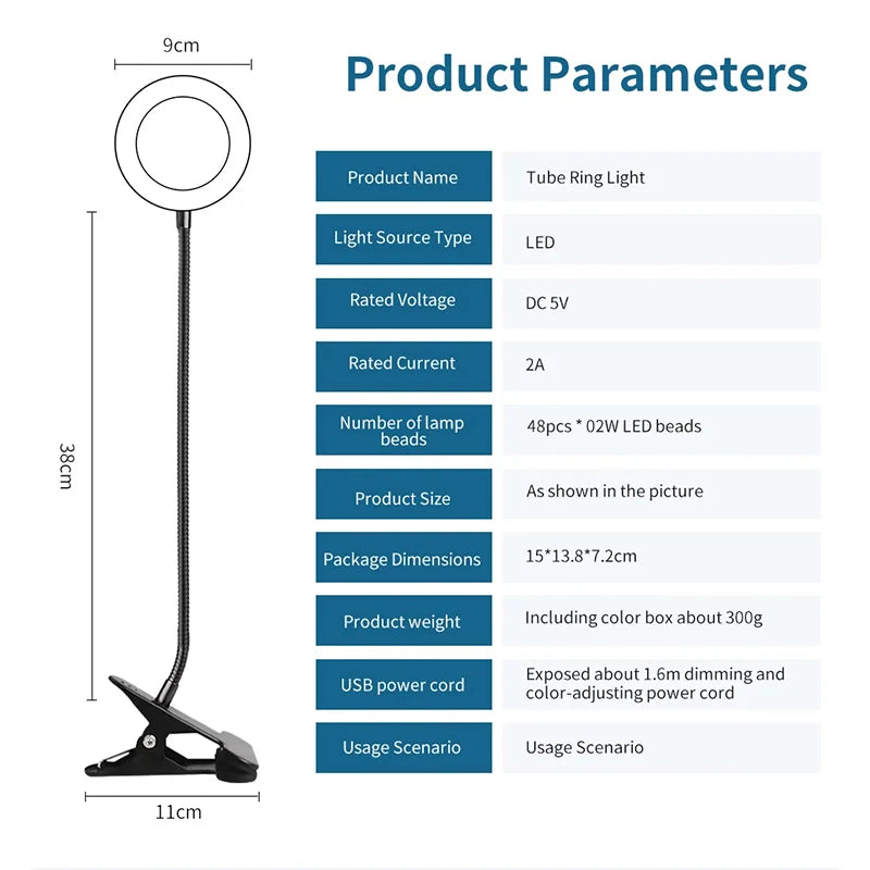 Clip-On LED Desk Lamp – Gooseneck, Memory Function, 3 Modes, Eye Protection