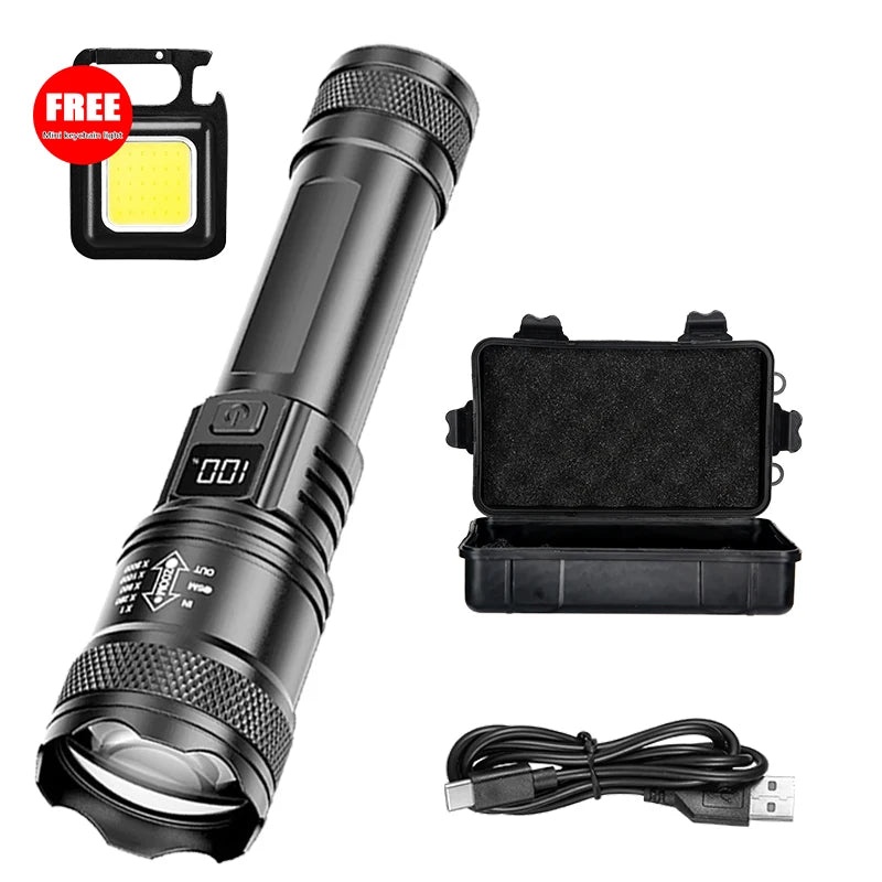 2000LM USB-C Rechargeable LED Flashlight – Zoomable Long Range Tactical Torch