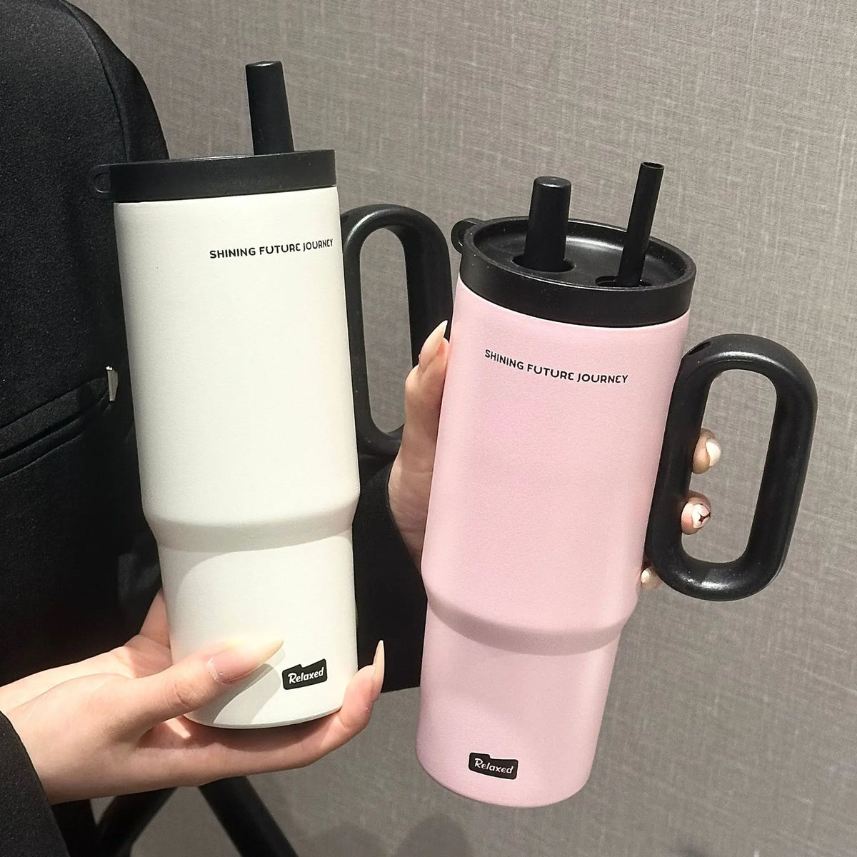 720ML Stainless Steel Thermos Cup with Straw & Handle Ice Coffee Drink Vacuum Insulated Cup Car Travel Outdoor Water Bottle