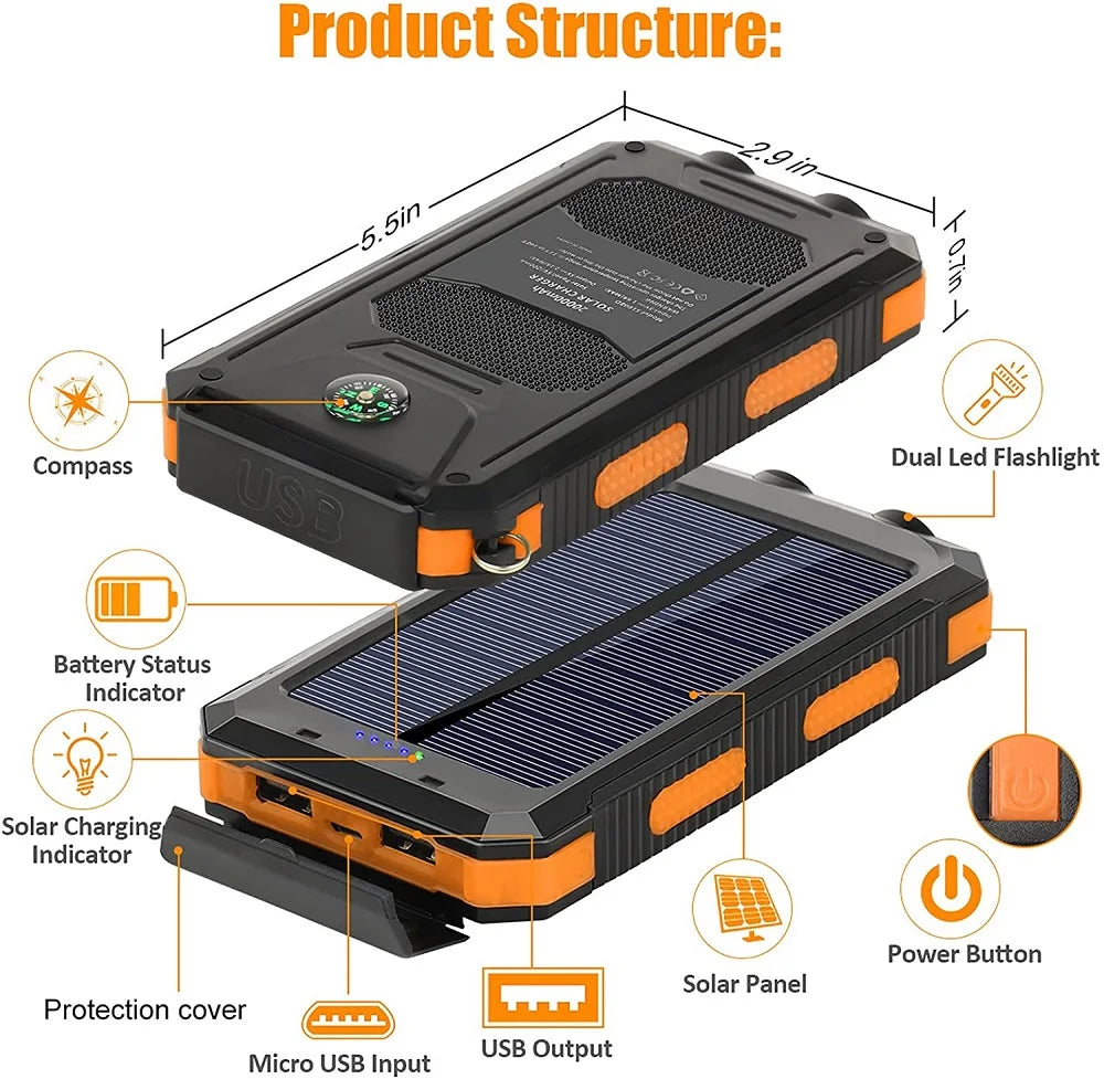 Solar Power Bank 80000mAh – Portable External Battery with LED Light