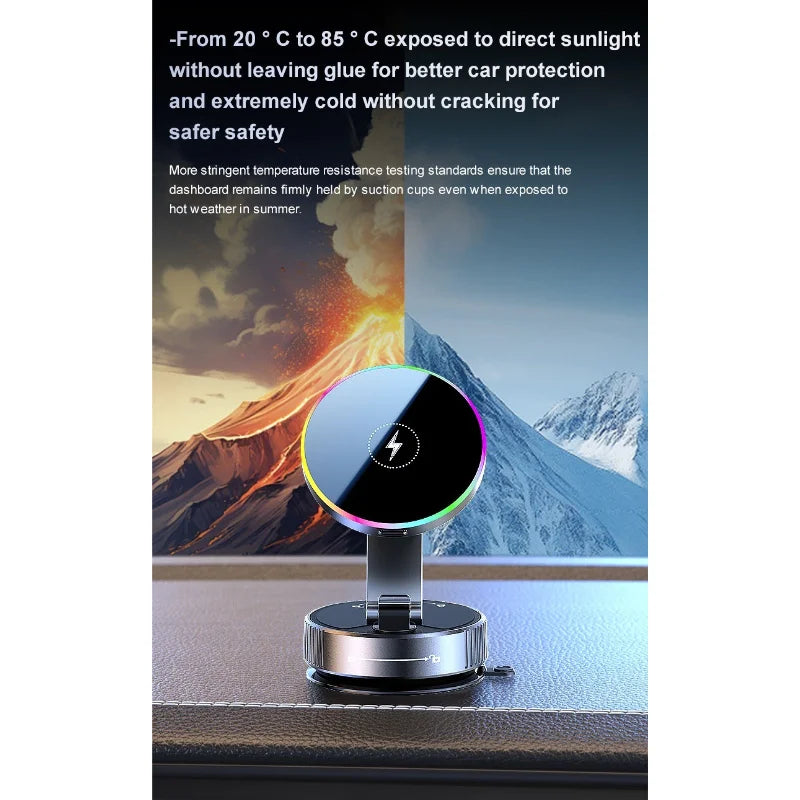 15W RGB Wireless Car Charger – Suction Cup Windshield & Dashboard Mount