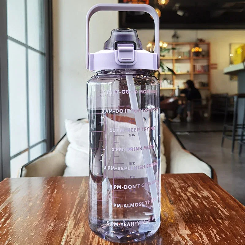 2L Motivational Water Bottle with Straw and Time Markers