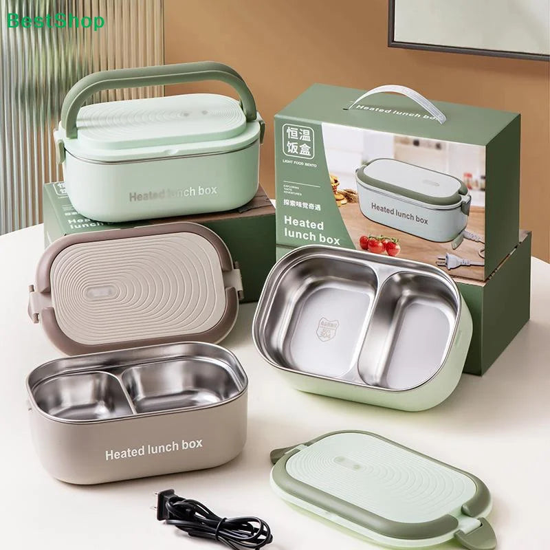 Lunch Box With Electric Heater 2-Basket Stainless Steel 304 No Rust Portable Water-free Electric Lunch Box