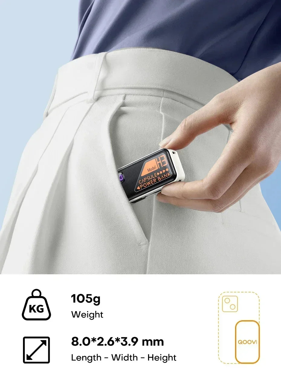 Mini Portable Power Bank 5000mAh – PD20W Fast Charge with Built-in Cable