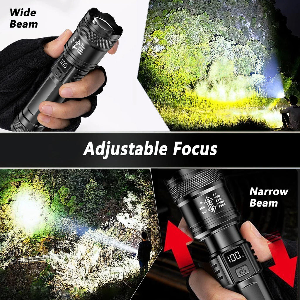2000LM USB-C Rechargeable LED Flashlight – Zoomable Long Range Tactical Torch