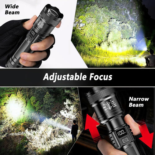 2000LM USB-C Rechargeable LED Flashlight – Zoomable Long Range Tactical Torch