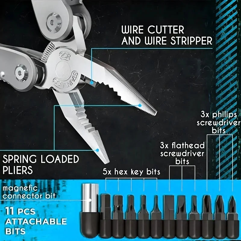 24-in-1 Multitool – Pliers, Knife & 11 Bits for Camping, Backpacking & Survival