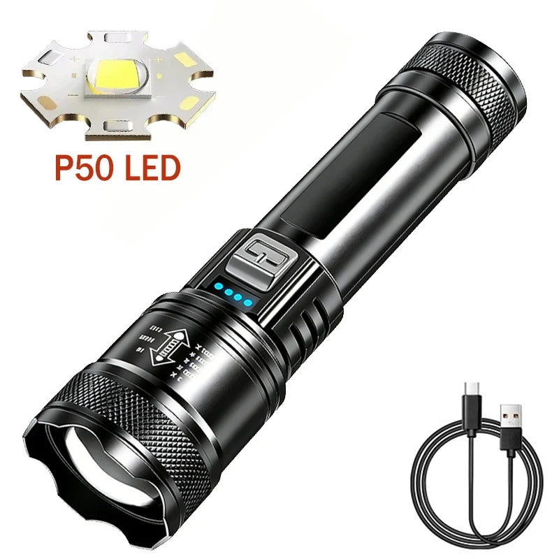 Tactical Zoom Flashlight | 2000LM USB Rechargeable Portable Emergency Light