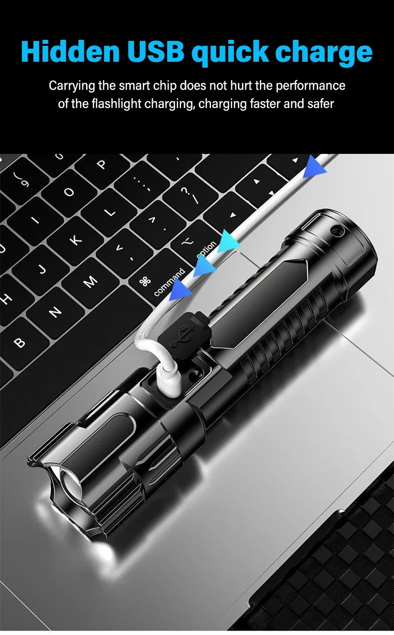 Tactical Zoom Flashlight | 2000LM USB Rechargeable Portable Emergency Light