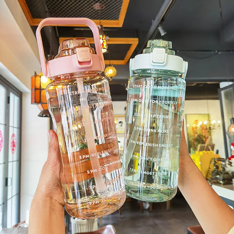 2L Motivational Water Bottle with Straw and Time Markers