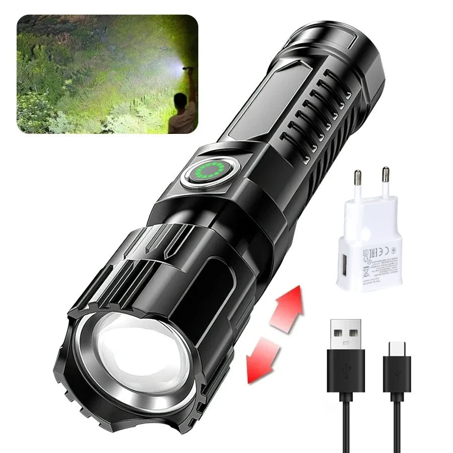 Tactical Zoom Flashlight | 2000LM USB Rechargeable Portable Emergency Light